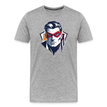 Heldenportrait Rote Maske Comic Superheld Zeichen - Männer Premium Bio T-Shirt - Grau meliert - Vorne - Damien (186cm)