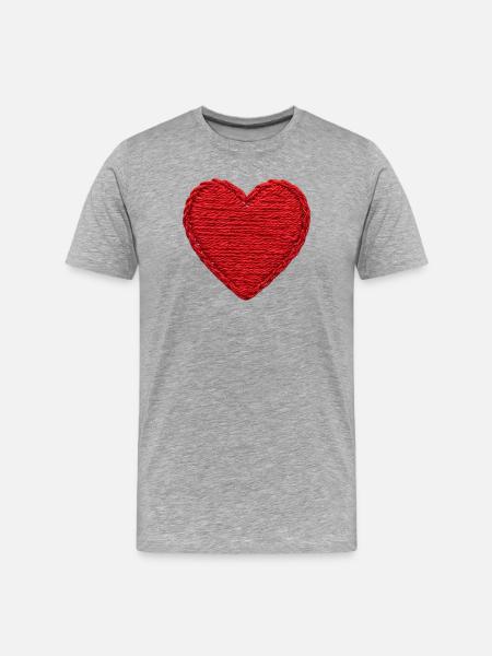 Heart in embroidered look (printed) - Men's Premium Organic T-Shirt - heather grey