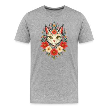 Flower cat in folk style - Men's Premium Organic T-Shirt - heather grey - Front - Damien (186cm)