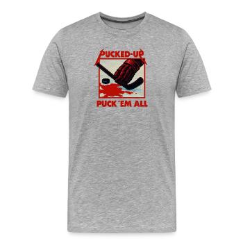 Graphique de hockey rouge sang avec un palet - T-shirt bio Premium Homme - gris chiné - Devant - Damien (186cm)