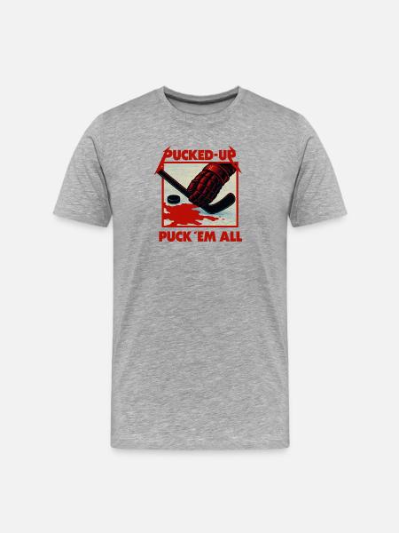 Pucked-Up Blutrote Hockey-Grafik - Männer Premium Bio T-Shirt - Grau meliert