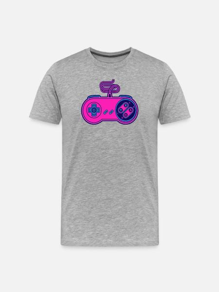 Retro pink neon controller - Men's Premium Organic T-Shirt - heather grey