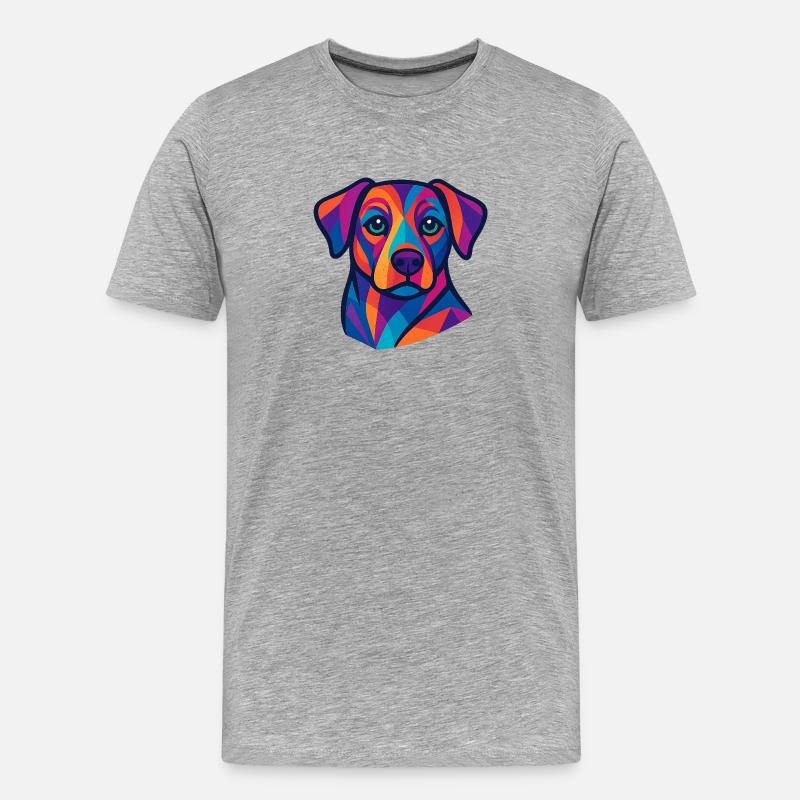 Farbenfrohes geometrisches Hundeporträt - Männer Premium Bio T-Shirt - Grau meliert