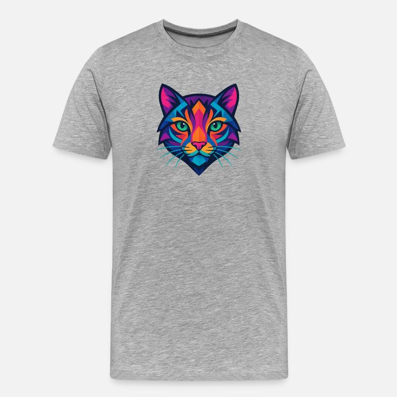 Buntes geometrisches Katzengesicht - Männer Premium Bio T-Shirt - Grau meliert
