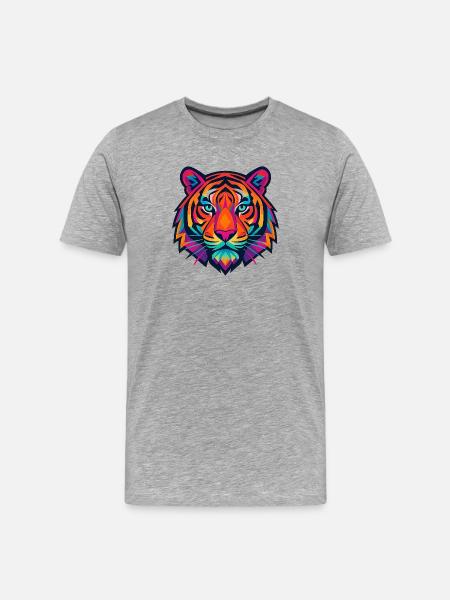Neon Tiger Pop Art Headshot - Men's Premium Organic T-Shirt - heather grey