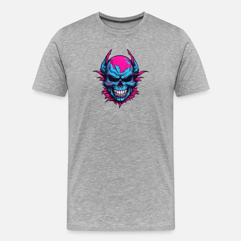 Neon Teufels Schädel - Männer Premium Bio T-Shirt - Grau meliert