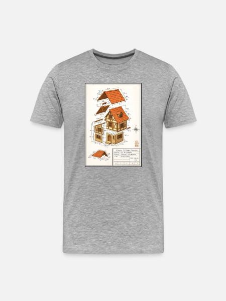 Alsatian half-timbered house architect's plan - Men's Premium Organic T-Shirt - heather grey