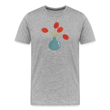 Éclatement de tulipe dans un vase turquoise - T-shirt bio Premium Homme - gris chiné - Devant - Damien (186cm)