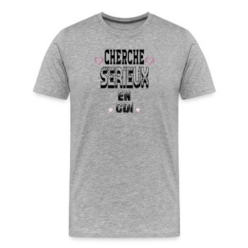 Cherche Sérieux en CDI - T-shirt bio Premium Homme - gris chiné - Devant - Damien (186cm)
