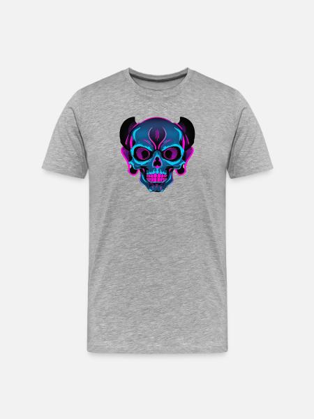 Neon Skull with Headphones - Men's Premium Organic T-Shirt - heather grey