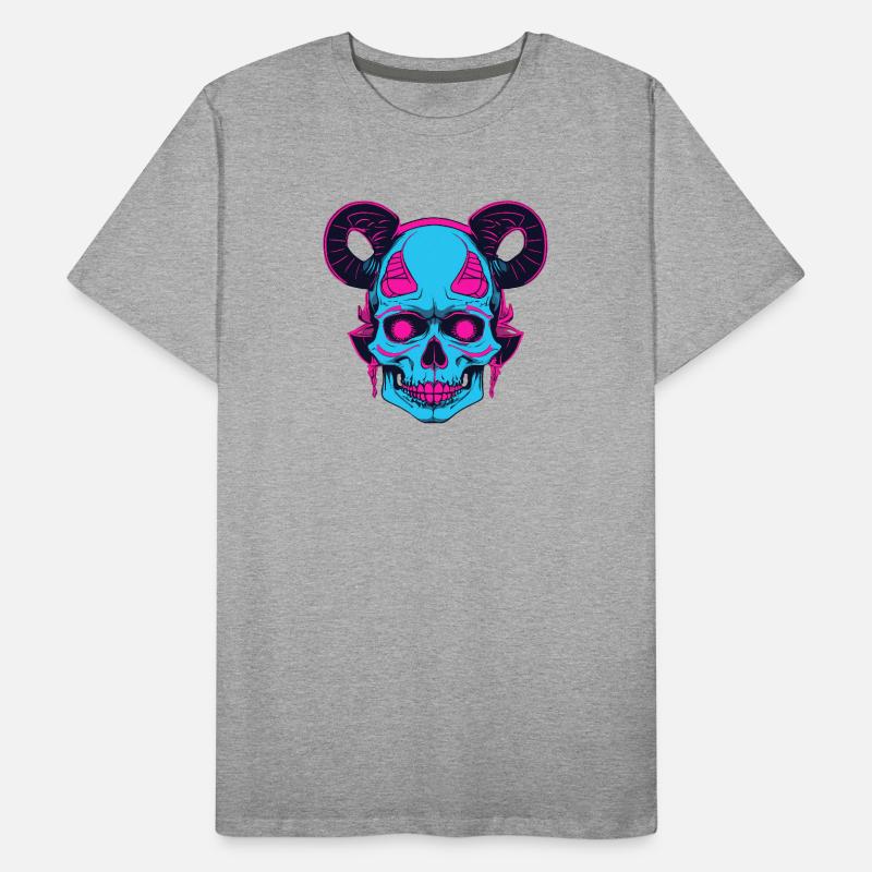 Neon Schädel mit Ramshorn Männer Premium Bio T-Shirt