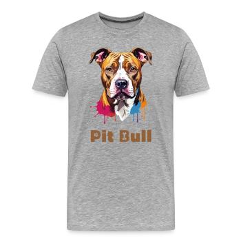 Pitbull Portrait mit Farbspritzern - Männer Premium Bio T-Shirt - Grau meliert - Vorne - Damien (186cm)