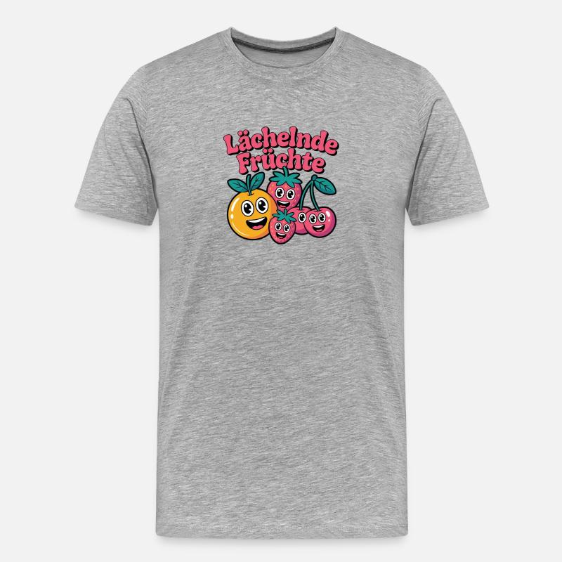 Lächelnde Früchte Cartoon Spaß - Männer Premium Bio T-Shirt - Grau meliert