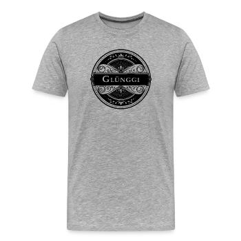 GLÜNGGI EMBLEM - Männer Premium Bio T-Shirt - Grau meliert - Vorne - Damien (186cm)
