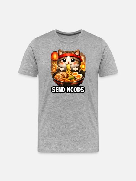 Ramen Katze Send Noods - Männer Premium Bio T-Shirt - Grau meliert
