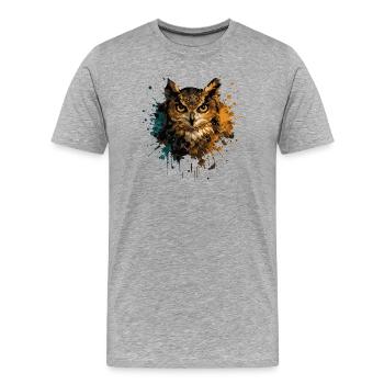 Owl Watercolor – Color Splash Animal Art - Men's Premium Organic T-Shirt - heather grey - Front - Damien (186cm)