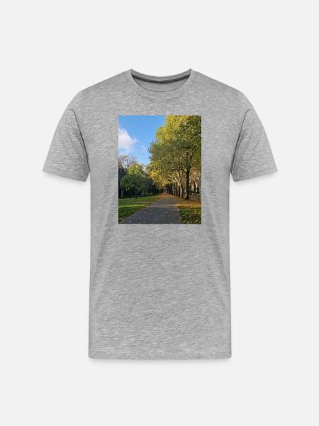 Autumn path through Lauballee - Men's Premium Organic T-Shirt - heather grey