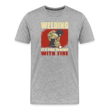 Schweißer Spruch Geschenke Für Metallbauer  - Männer Premium Bio T-Shirt - Grau meliert - Vorne - Damien (186cm)