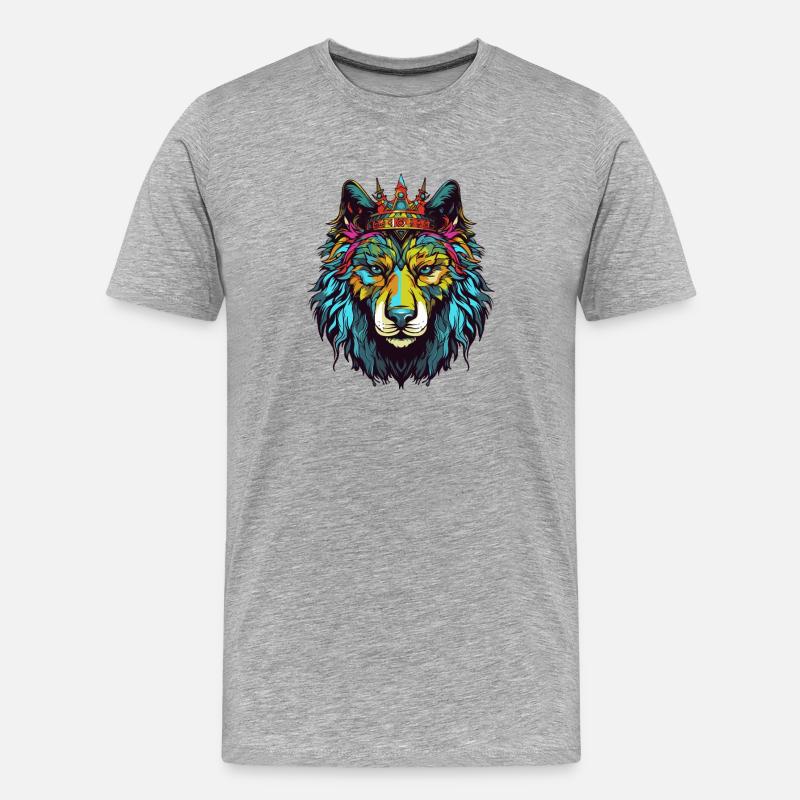 Wolf Comic Krone - Männer Premium Bio T-Shirt - Grau meliert