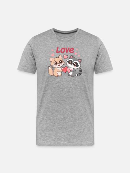 Feline love in duo heart - Men's Premium Organic T-Shirt - heather grey