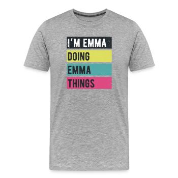 Ich bin Emma und mache Emma Things Retrofarben - Männer Premium Bio T-Shirt - Grau meliert - Vorne - Damien (186cm)