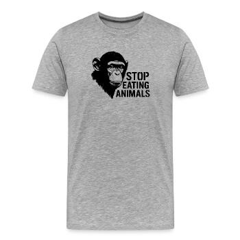 Stop Eating Animals – Schimpansen-Design - Männer Premium Bio T-Shirt - Grau meliert - Vorne - Damien (186cm)