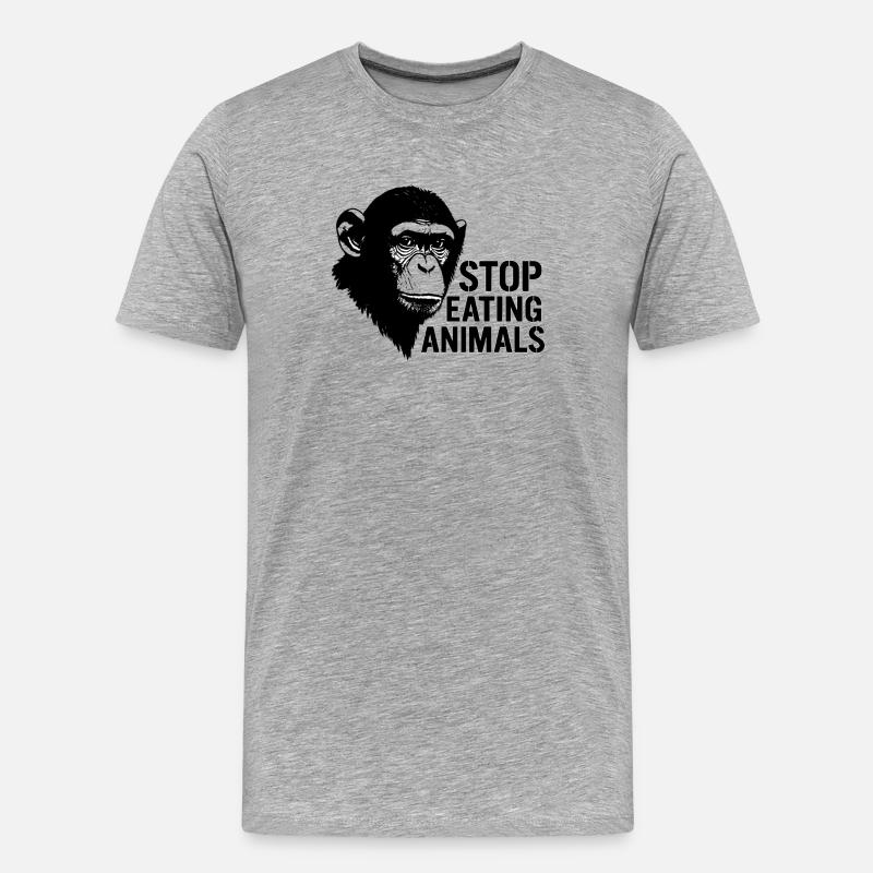 Stop Eating Animals – Schimpansen-Design - Männer Premium Bio T-Shirt - Grau meliert