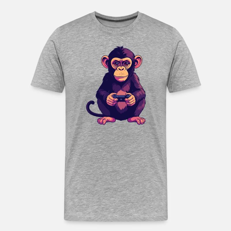Affe am Controller zockt Konsole Gaming - Männer Premium Bio T-Shirt - Grau meliert