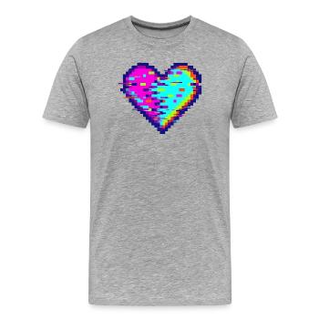 Cœur Glitch Pixel Néon Amour - T-shirt bio Premium Homme - gris chiné - Devant - Damien (186cm)