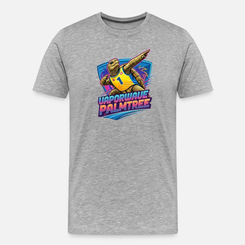 Neon Surf-Turtle Palmtree - Männer Premium Bio T-Shirt - Grau meliert