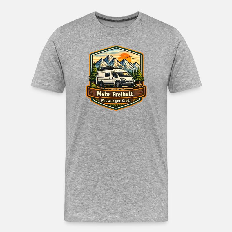 Camping—Plus de liberté—avec moins de choses—camper - T-shirt bio Premium Homme - gris chiné
