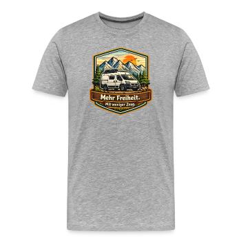 Camping-Mehr Freiheit-mit weniger Zeug-Camper - Männer Premium Bio T-Shirt - Grau meliert - Vorne - Damien (186cm)