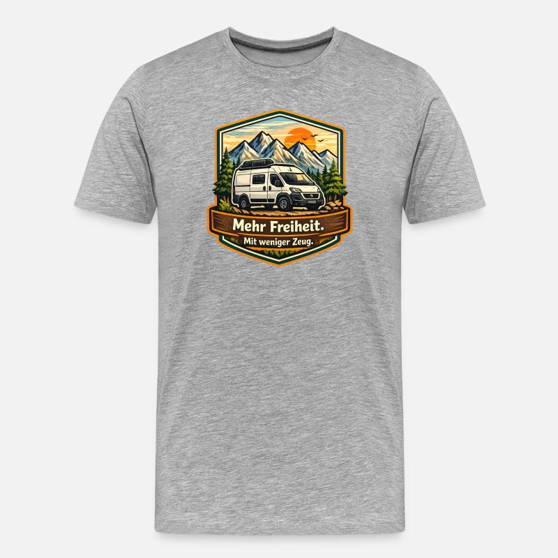 Camping—Plus de liberté—avec moins de choses—camper - T-shirt bio Premium Homme - gris chiné