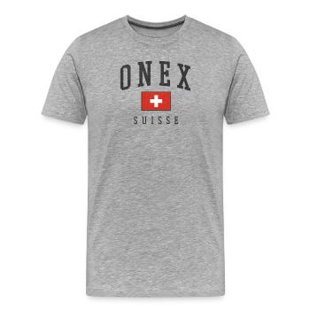 Onex – Schweizer Identität aus dem Kanton Genf - Männer Premium Bio T-Shirt - Grau meliert - Vorne - Damien (186cm)