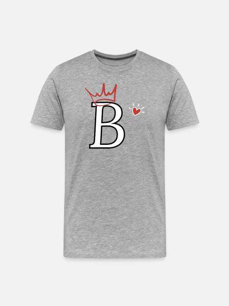 Buchstabe B Kronenherz - Männer Premium Bio T-Shirt - Grau meliert