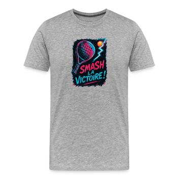 Smash la victoire ! Padel - T-shirt bio Premium Homme - gris chiné - Devant - Damien (186cm)