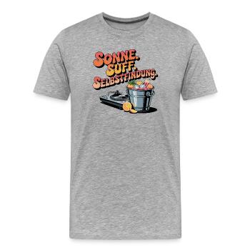  Sonne. Suff. Selbstfindung. Sommer Festival Party - Männer Premium Bio T-Shirt - Grau meliert - Vorne - Damien (186cm)