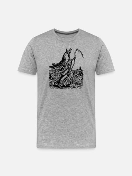 Sensenmann mit Sense am Meer - Männer Premium Bio T-Shirt - Grau meliert