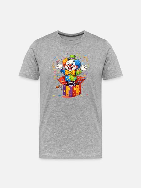 Klovn fra Æsken – Farverigt karnevalsmotiv - Herre Premium T-shirt økologisk - grå meleret