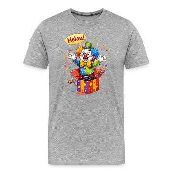 Clown drôle dit HELAU – Motif de carnaval - T-shirt bio Premium Homme - gris chiné - Devant - Damien (186cm)