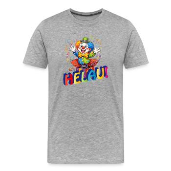 Clown drôle dit HELAU – Motif de carnaval - T-shirt bio Premium Homme - gris chiné - Devant - Damien (186cm)