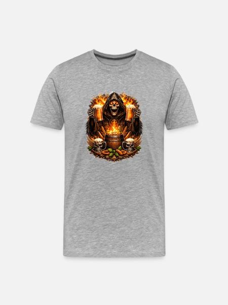Grim Reaper at the fire barrel - Men's Premium Organic T-Shirt - heather grey