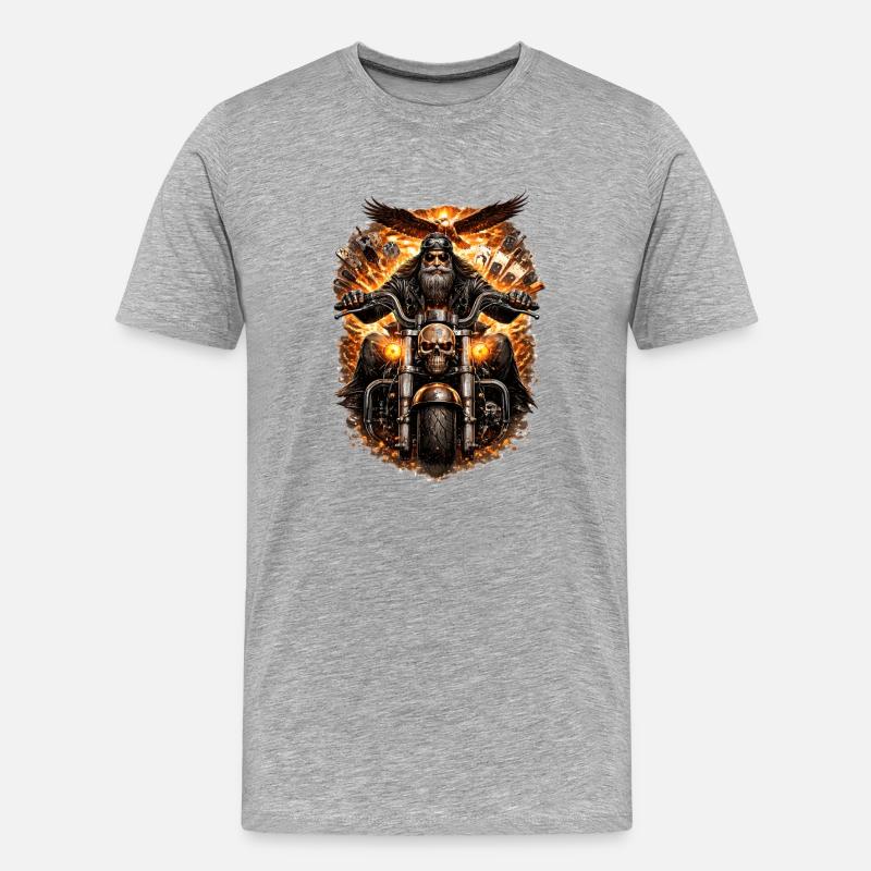 Flammender Schädel Biker - Männer Premium Bio T-Shirt - Grau meliert
