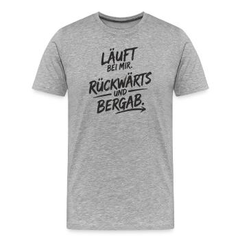 Läuft bei mir – rückwärts & bergab - Männer Premium Bio T-Shirt - Grau meliert - Vorne - Damien (186cm)