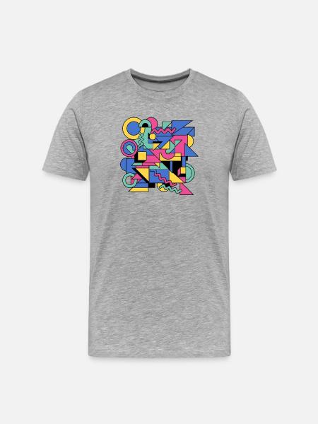 Memphis Geometrie Farbenspiel - Männer Premium Bio T-Shirt - Grau meliert