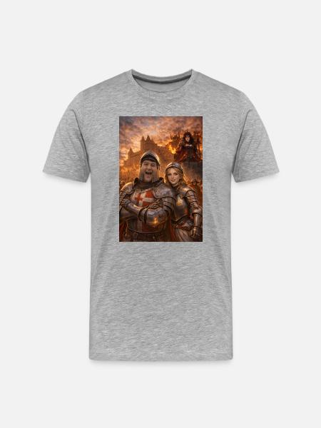 Knight couple and fire figure - Men's Premium Organic T-Shirt - heather grey
