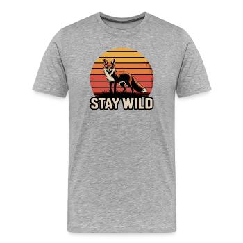 Stay Wild Fuchs – Retro Vintage Sonnenuntergang - Männer Premium Bio T-Shirt - Grau meliert - Vorne - Damien (186cm)