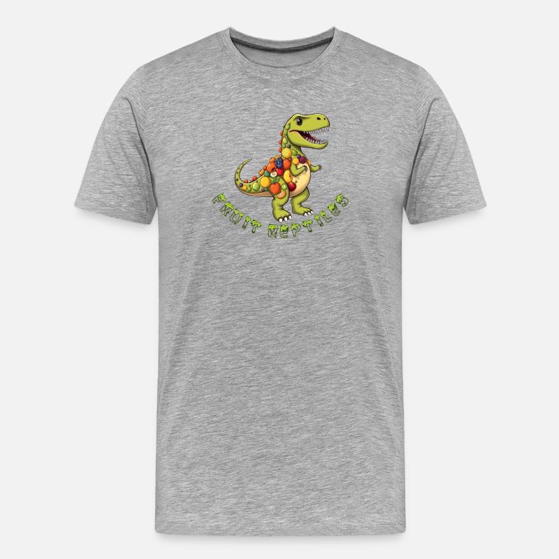 Frucht-Dino mit Obstkranz - Männer Premium Bio T-Shirt - Grau meliert