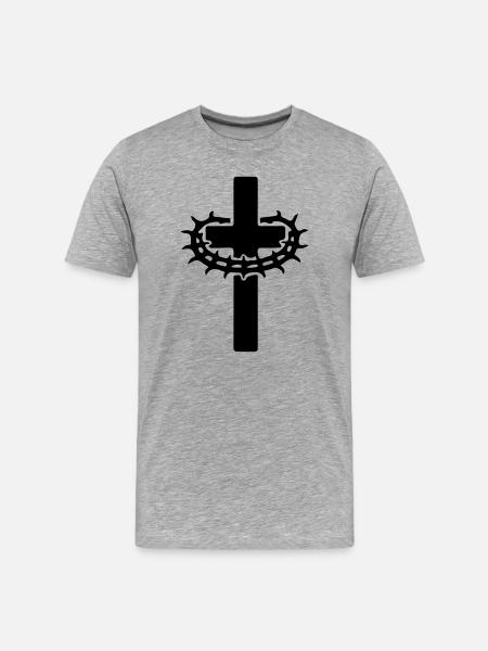 Kreuz Dornenkrone Jesus - Männer Premium Bio T-Shirt - Grau meliert