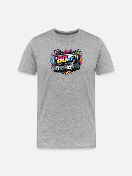 80s Retro Cassette Neon - Men's Premium Organic T-Shirt - heather grey